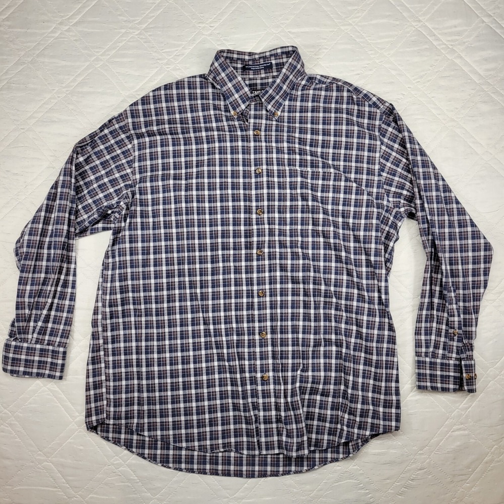 Taylor Dry Goods blue plaid long sleeve dress shirt men's XL